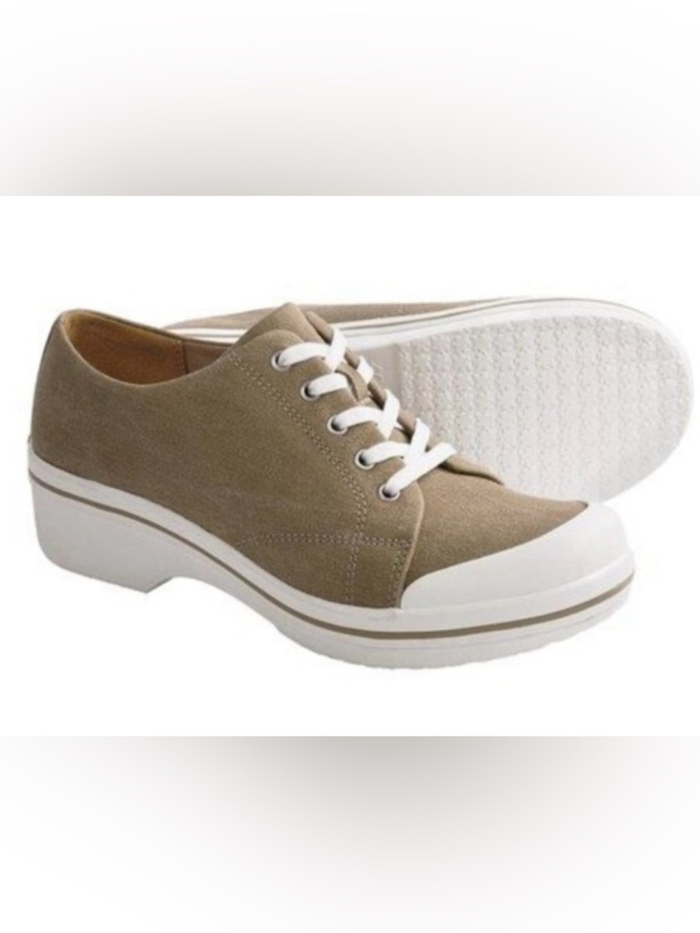 Dansko Vegan Veda Canvas Lace-Up Closed-Back Tan Clog Sneaker